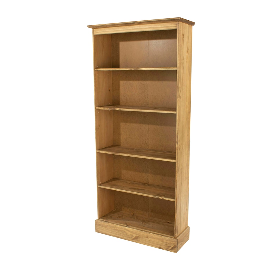 image 1 of Cotswold Tall 5-Shelf Bookcase - Antique Wax Finish with Pine Construction and Chunky Top | Brown | Antique Wax | One Size | 1