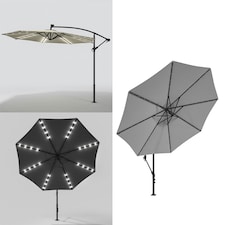 Living and Home Outdoor 32 LED Lighted Patio Umbrella with Crank Lift System - Light Grey | Grey