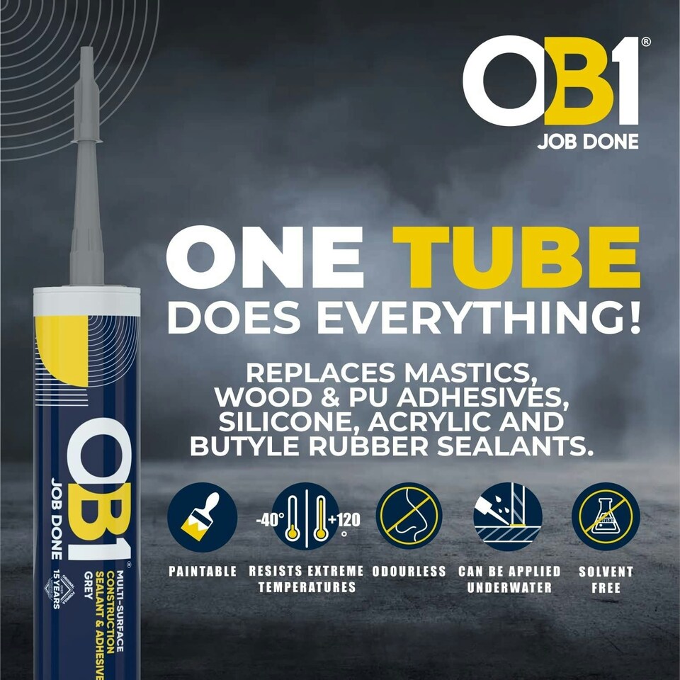 image 1 of OB1 Grey Multi-Surface Construction Sealant & Adhesive Silicone Pack of 2