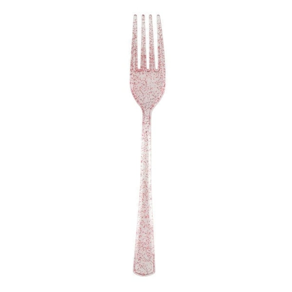 image 1 of Pack of 18 Assorted Pink with Multicolor Glitter Plastic Forks