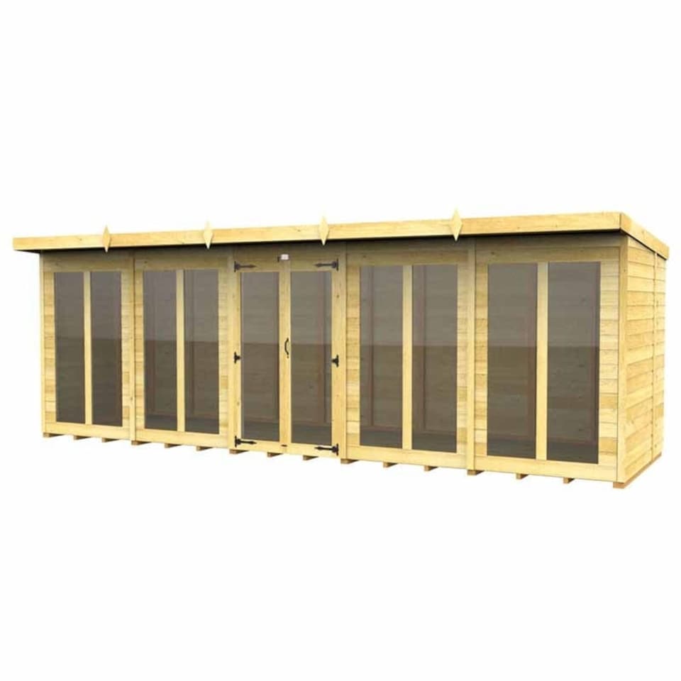 image 1 of 20ft x 6ft Pent Summer House (Full Height Window) - Wood - L178 x W589 x H201 cm Brown