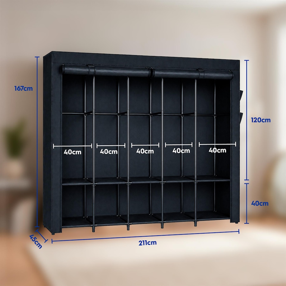 image 1 of Harbour Housewares Portable Fabric Wardrobe - 211 x 45 x 167cm