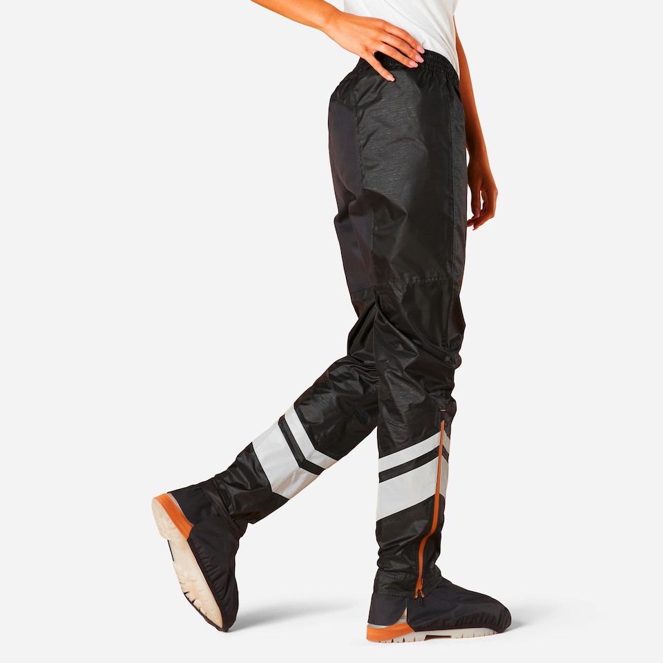 image 1 of Decathlon Women's City Cycling Rain Overtrousers with Built-In Overshoes 540 - Black