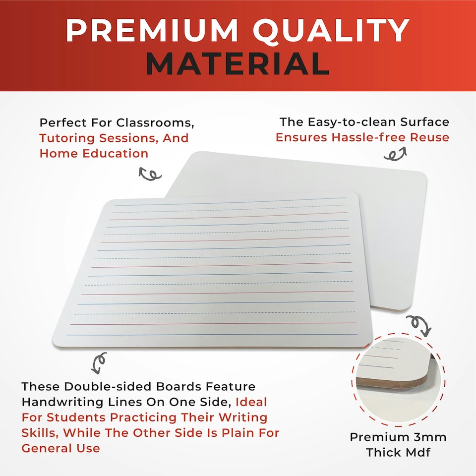 image 1 of Pack of 6 Rigid MDF Handwriting Lines A4 Whiteboards