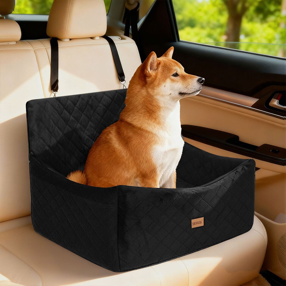 image 1 of Skylos Dog Booster Car Seat Travel Carrier Bed Basket Pet up to 55lbs | Black | Black