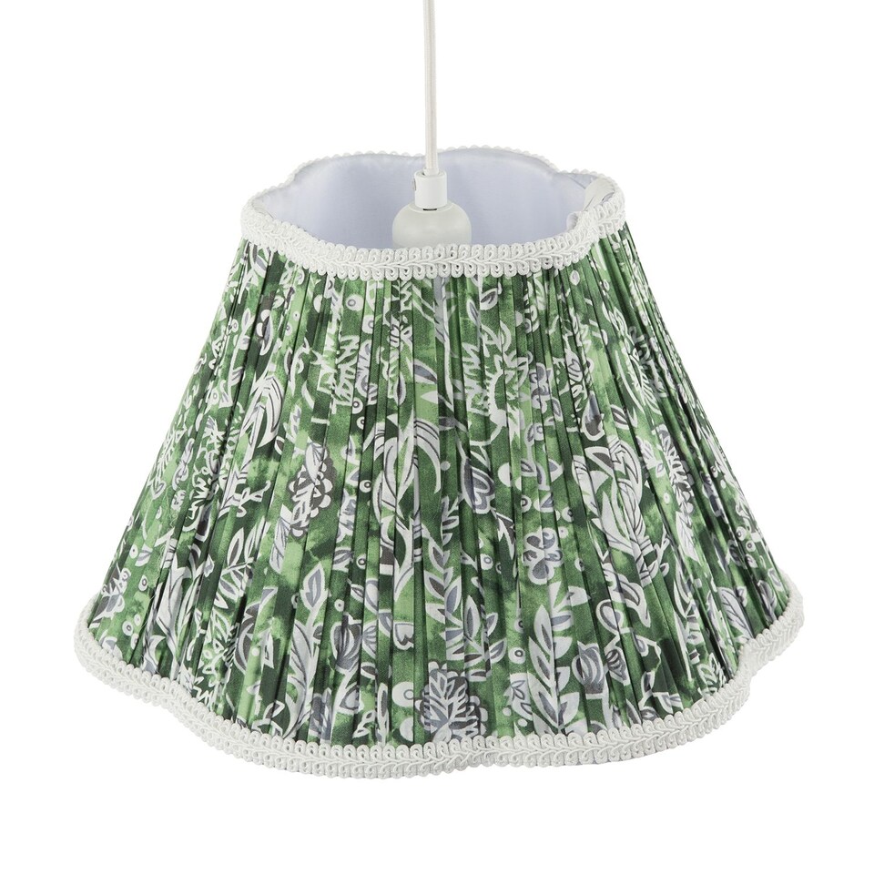image 1 of Emerald Green and White Floral Victorian Lamp Shade with Embroidery | Green | Emerald Green | 1