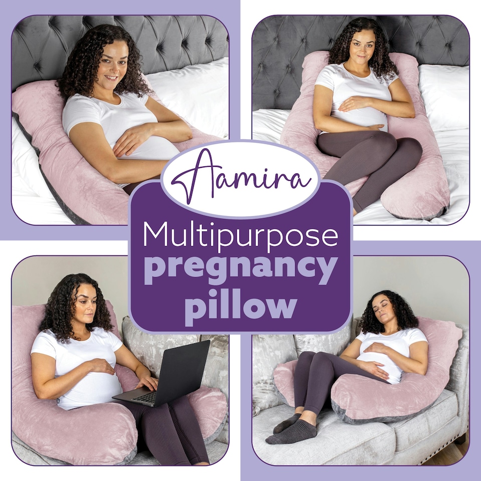 image 1 of Aamira U-Shaped Pregnancy Pillow Memory Foam Maternity Nursing Support Cushion Grey & Pink | Grey | Grey | One Size | 1