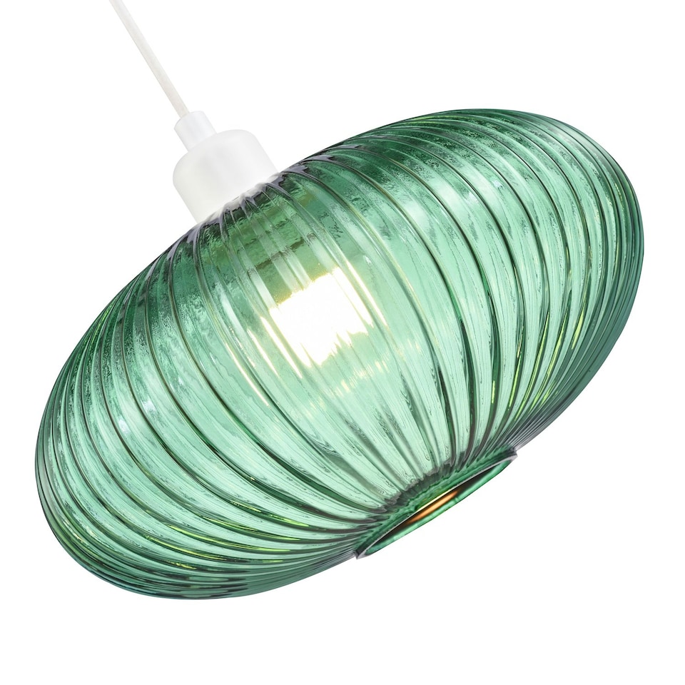 image 1 of Modern Designer Emerald Forest Green Line Ribbed Glass Oval Pendant Lamp Shade | Green