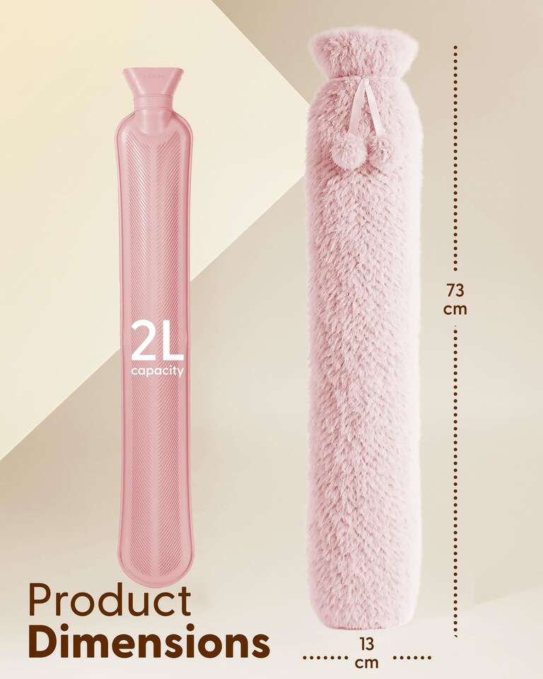 image 1 of Keplin Extra Long Hot Water Bottle 2 Litre Natural Rubber with Fleece Cover