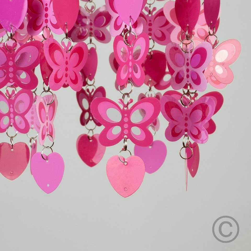 image 1 of ValueLights Pink Children's Nursery Hearts And Butterflies Ceiling Pendant Light Shade