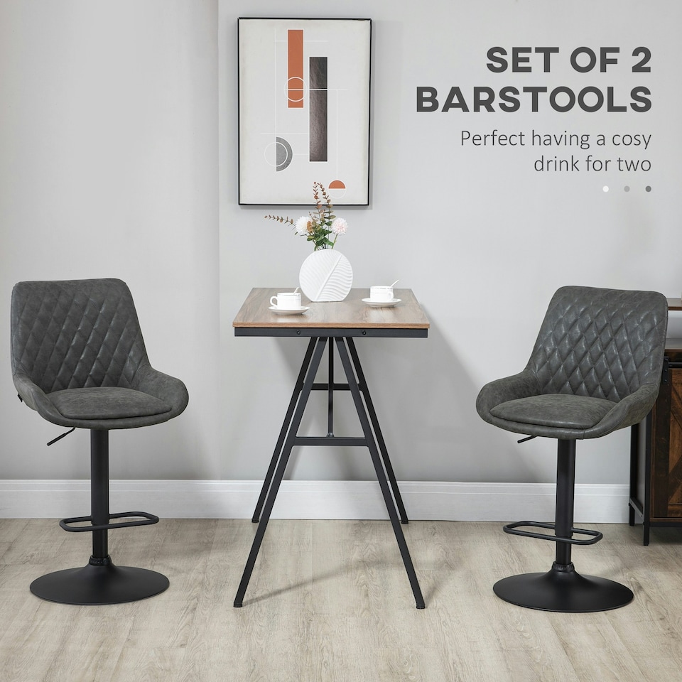 image 1 of HOMCOM Adjustable 360 Degree Swivel Bar Stools, Set of 2 Bar Chairs, Grey