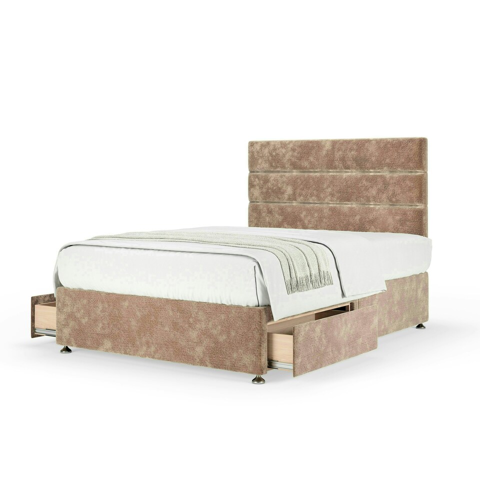 image 1 of Neptune Spring Mink Chenille 2 Drawer Divan Set And Milan Headboard Small Double