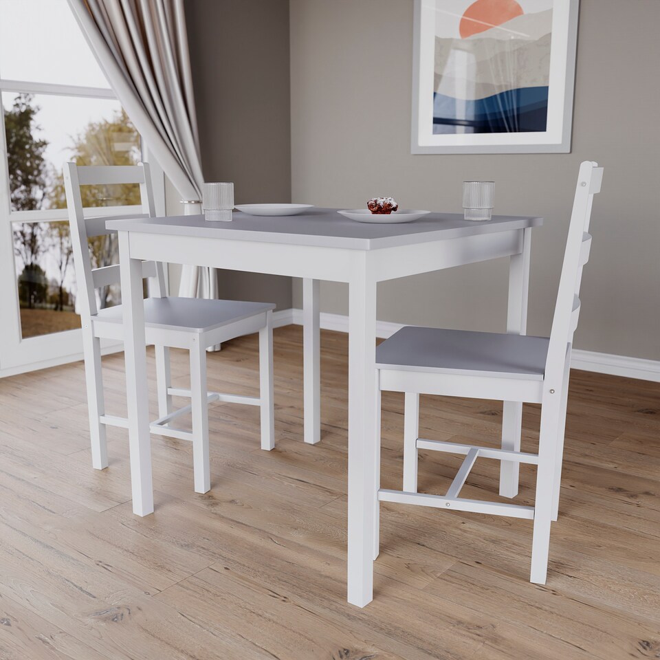 image 1 of Vida Designs Yorkshire 2 Seater Dining Set 3 Piece Table & Chairs, White & Grey