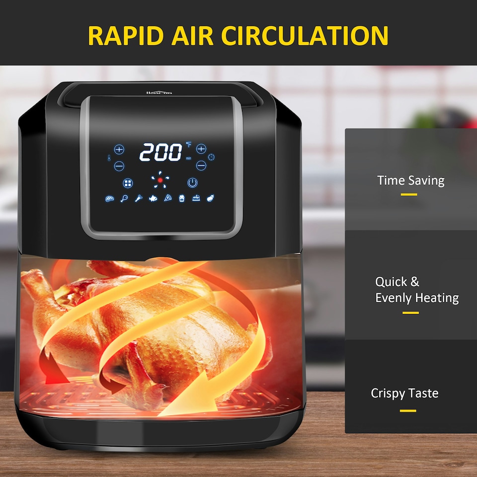 image 1 of HOMCOM Air Fryer 1700W 6.5L with Digital Display Timer, Black and Grey