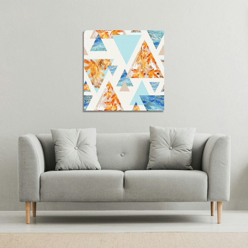 image 1 of Triangles with maple, oak leaves, marble (Canvas Print) 46 x 46 x 4cm