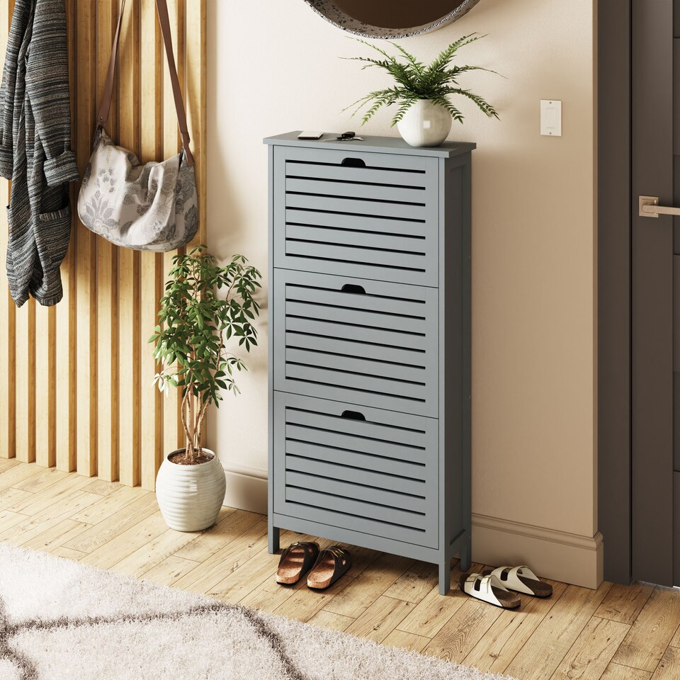 image 1 of Bergen Three Tier Shoe Cabinet | Grey | Grey