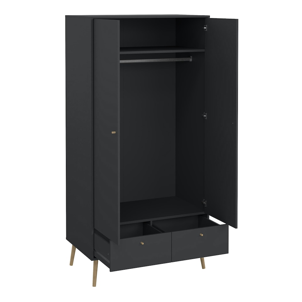 image 1 of Cumbria Wardrobe with 2 Doors + 2 Drawers Dark Grey