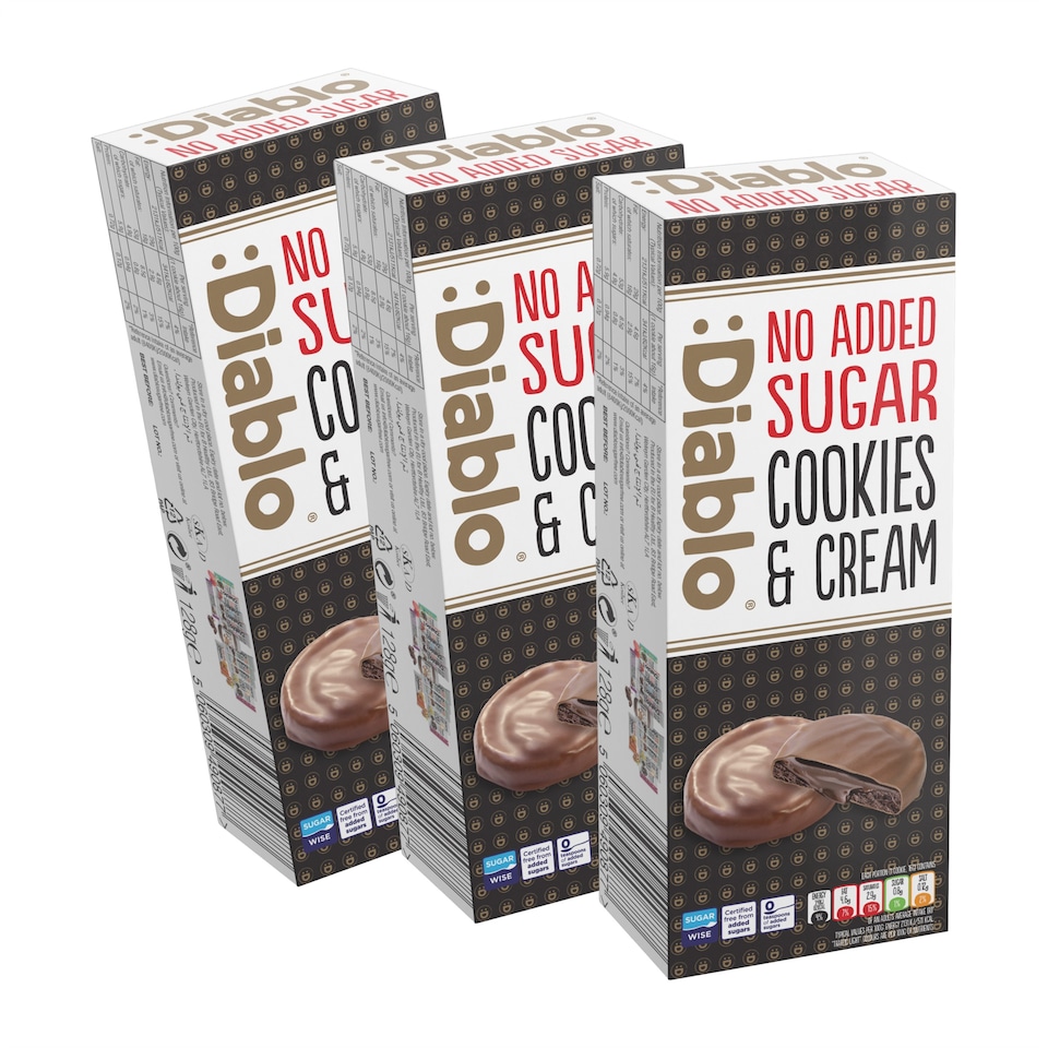 image 1 of Diablo No Added Sugar Cookies and Cream Dark Chocolate 128g 3 Pack
