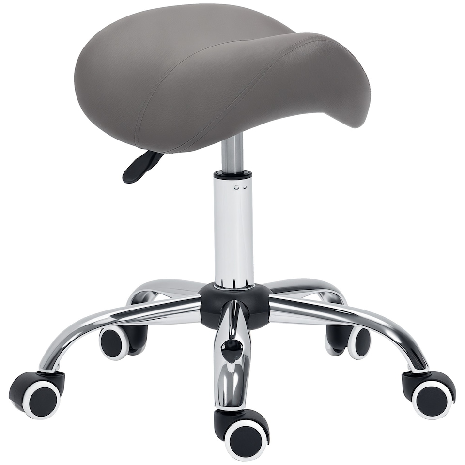 image 1 of HOMCOM Cosmetic Stool 360 Rotate Height Adjustable Salon Massage Spa Chair Hydraulic Rolling Faux Leather Saddle Stool Mobility, Grey