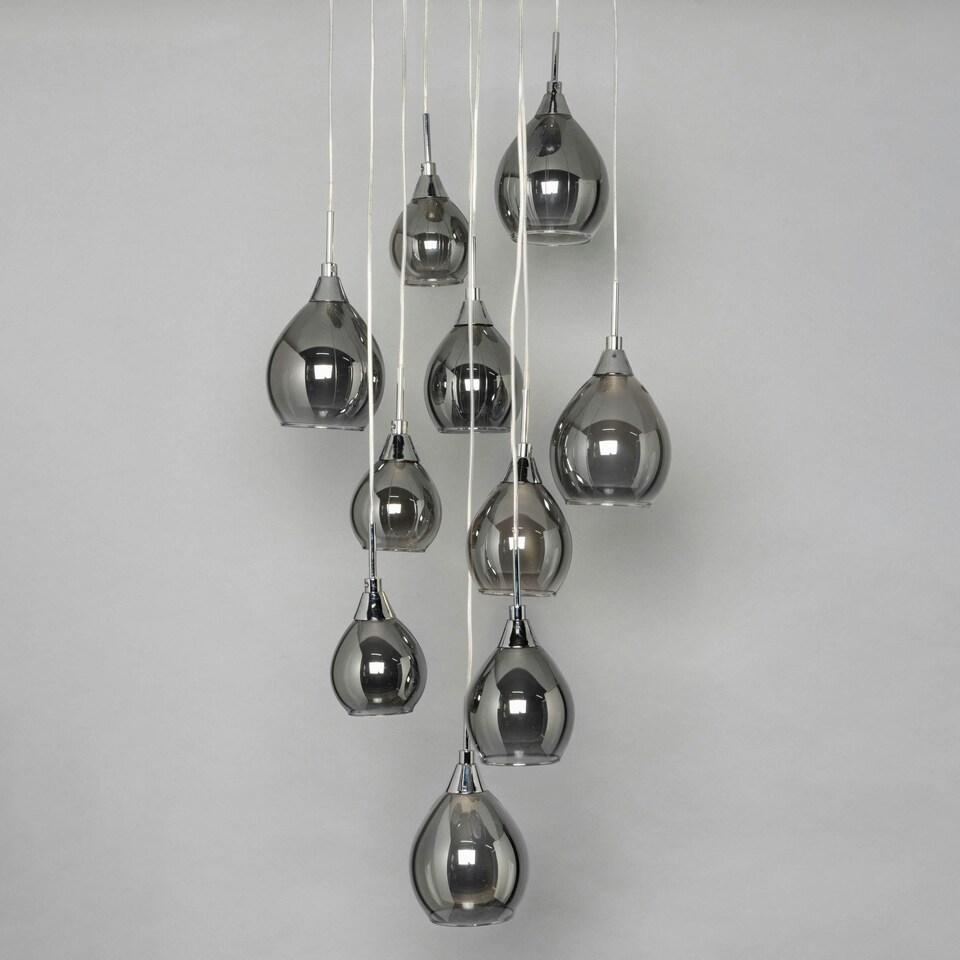 image 1 of BHS Carmella Cluster Ceiling Pendant with Smoked & Frosted Shades, Satin Chrome