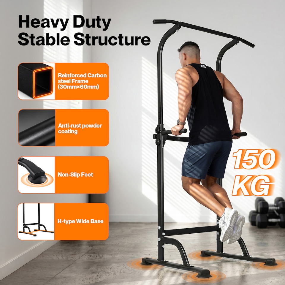 image 1 of Centra Pull Up Station, 9-Height Adjustable, 150kg Carbon Steel, Black