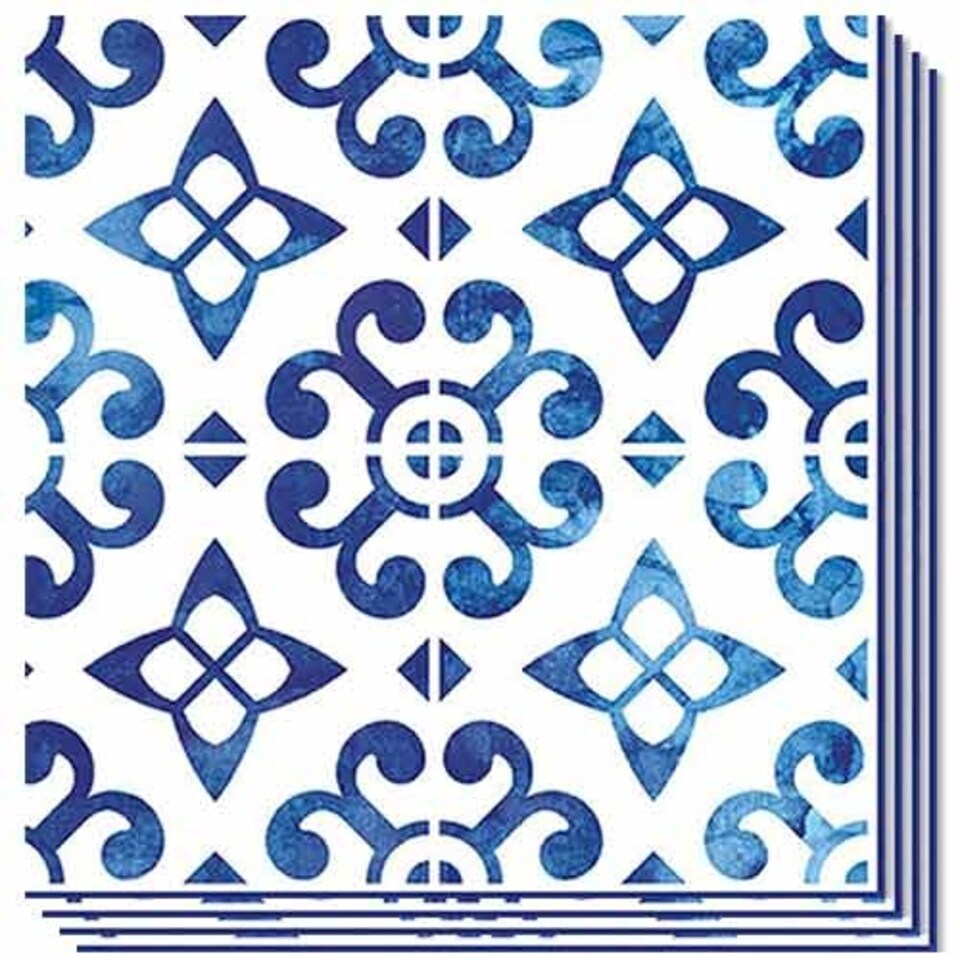 Blue Nordisch Blau Kacheln Premium Decoupage Luncheon Napkins 3 Ply 33cm - Pack of 20
