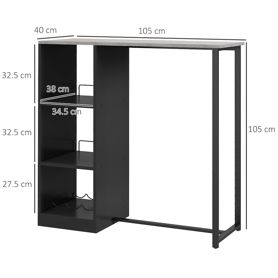 image 1 of HOMCOM Breakfast Bar Table with 3-Tier Storage Shelf and Wine Rack, Black