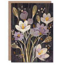 Purple Crocus Flowers Bloom Floral Woman Her Birthday Card