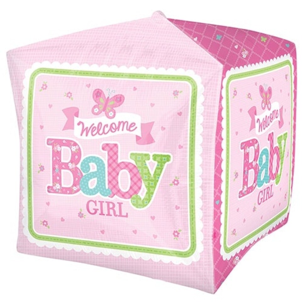 Welcome Baby Girl Cubez Foil Helium Balloon 38cm / 15 in