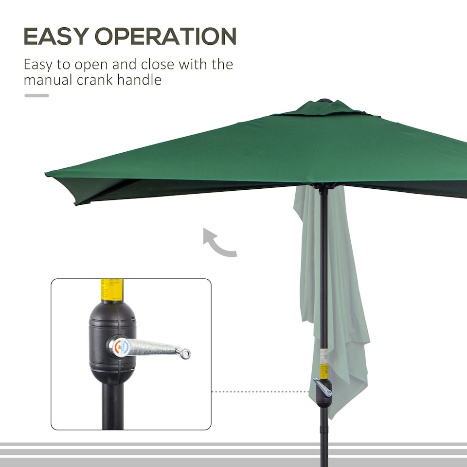 image 1 of Outsunny 2.3m Garden Balcony Half Round Parasol Umbrella Green