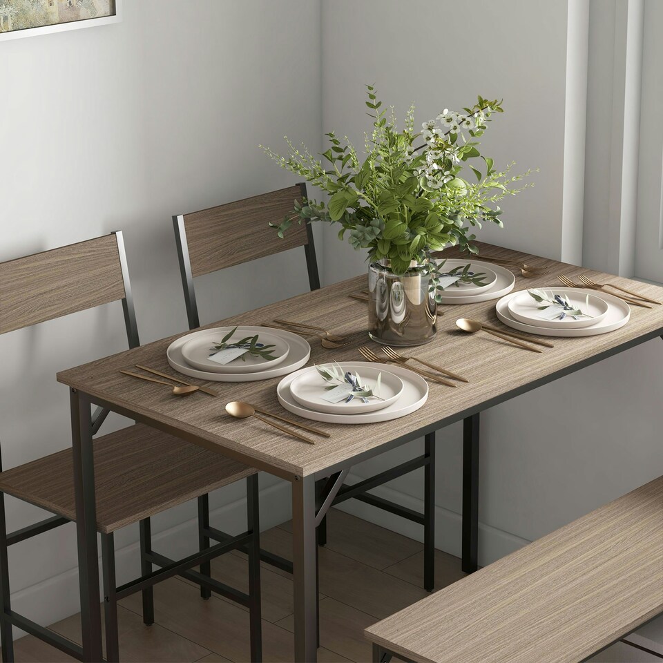image 1 of HOMCOM Dining Table and Chairs Set of 4 with 2 Chairs Bench for Kitchen Grey
