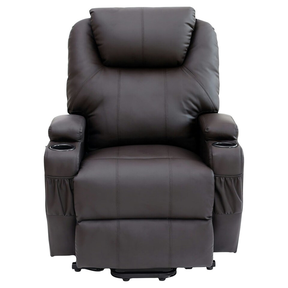 image 1 of Cinemo Single Motor Rise Recliner Bonded Leather Heat & Massage Chair (Brown)