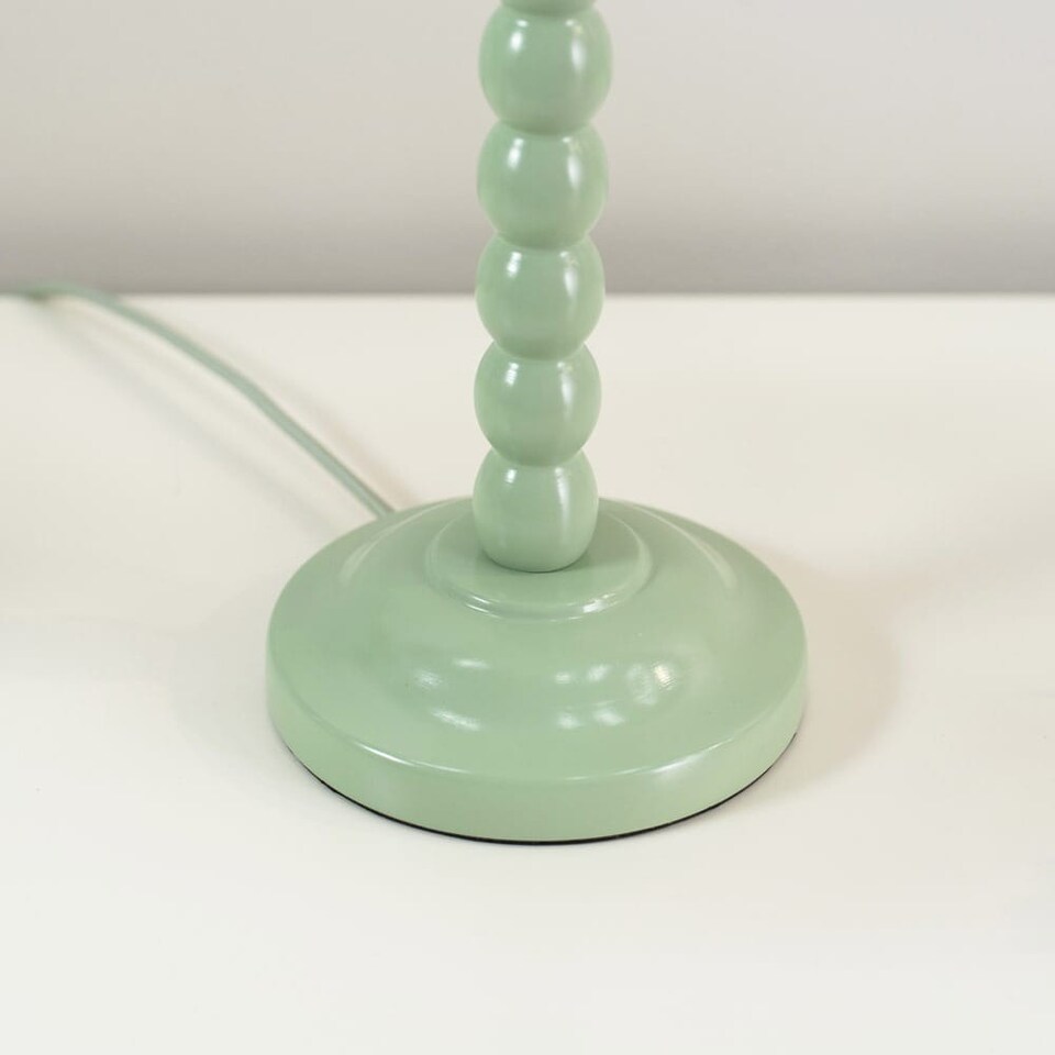 image 1 of ValueLights Bobbles Sage Green Table Lamp Blue Pleat Shade & Bulb | Blue