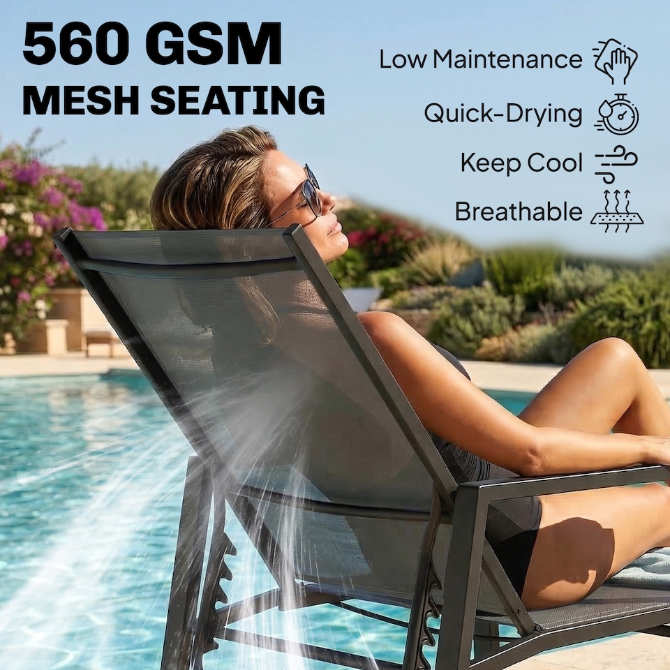image 1 of Outsunny Sun Loungers Set of 2 w/ Retractable Footrest 5-Position Adjustable | Grey | One Size