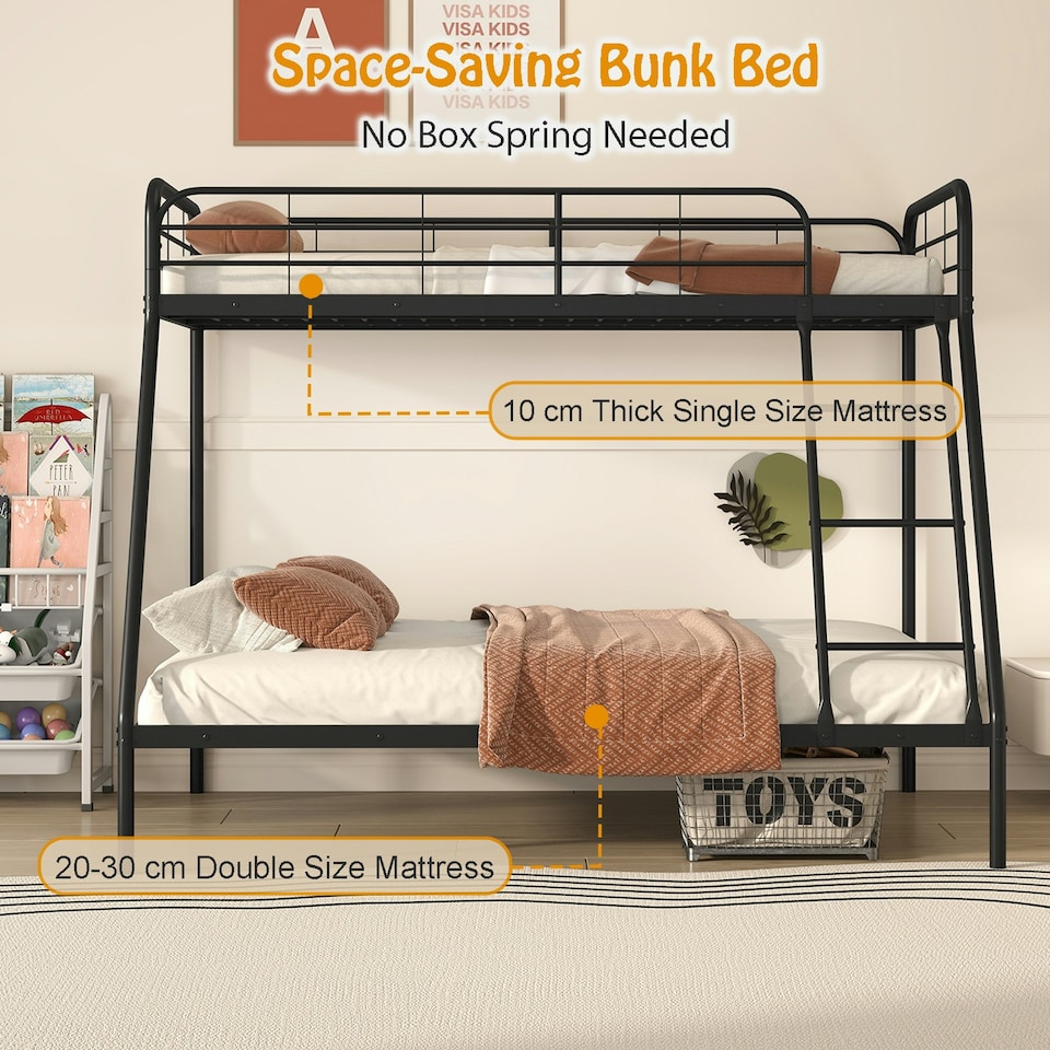 image 1 of COSTWAY Metal Bunk Bed with Ladder Safety Guardrail