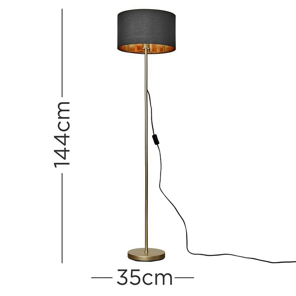 image 1 of ValueLights Modern Floor Lamp In Gold Metal Finish With Black Gold Drum Shade