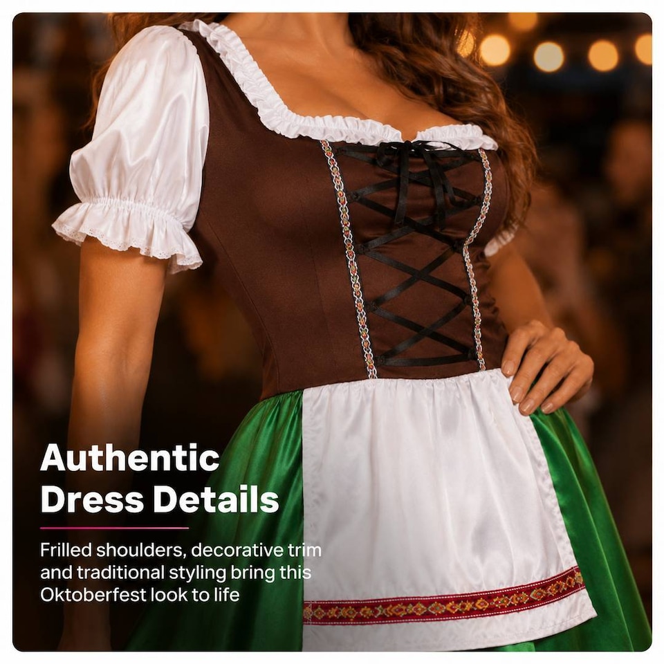image 1 of Womens Bavarian Oktoberfest Beer Maid Costume Brown Green Fancy Dress Party Outfit For Adults