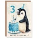 image 1 of 3rd Cute Baby Penguin Cake Cartoon Kids Age 3 Year Old Child Birthday Card