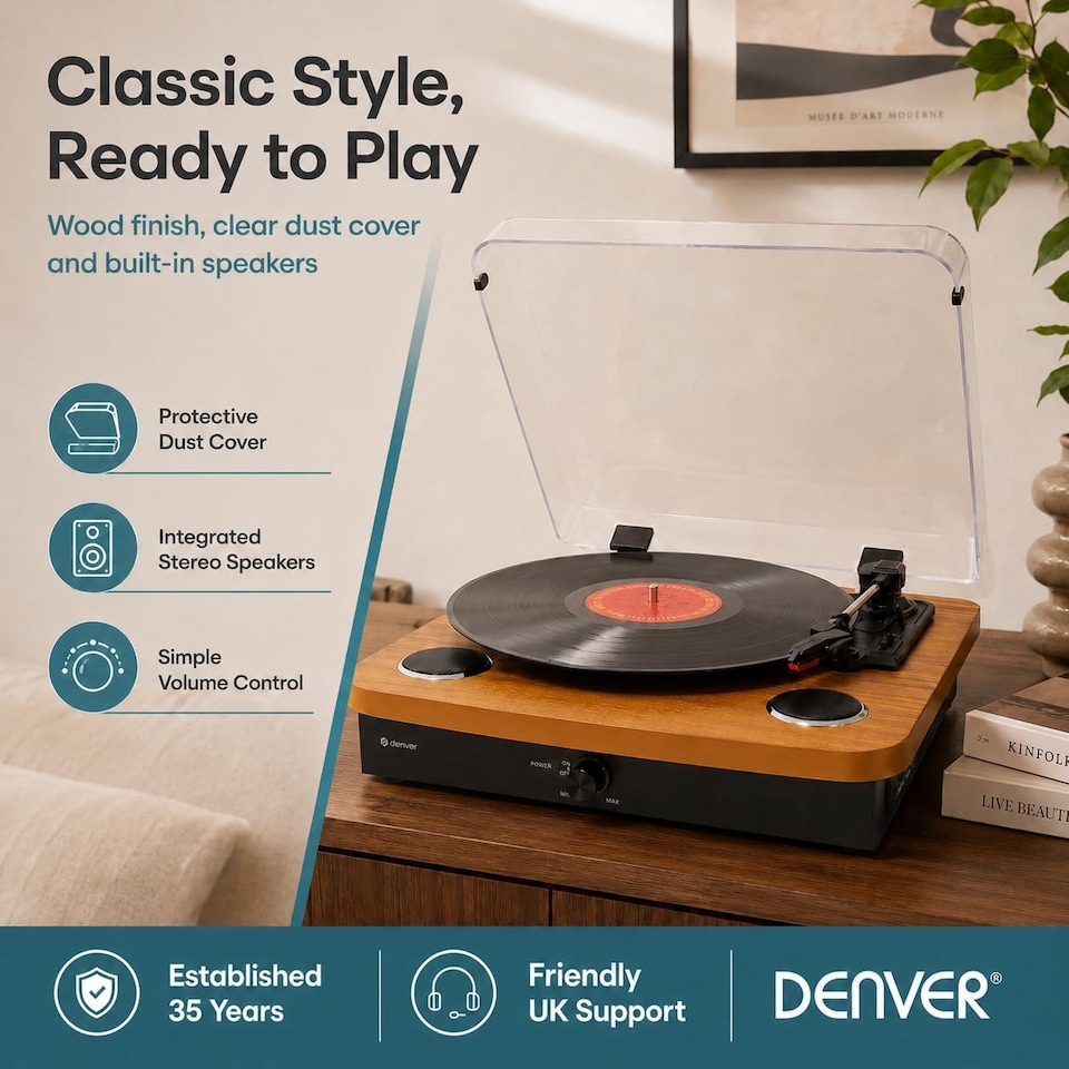 image 1 of Lightwood Vinyl Record Player With Stereo Speakers - Bluetooth Send & Receive - USB & SD Recording - AUX IN & RCA Out