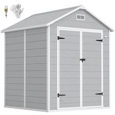 Outsunny 6 x 5ft Resin Garden Shed with Floor and Window, Light Grey 