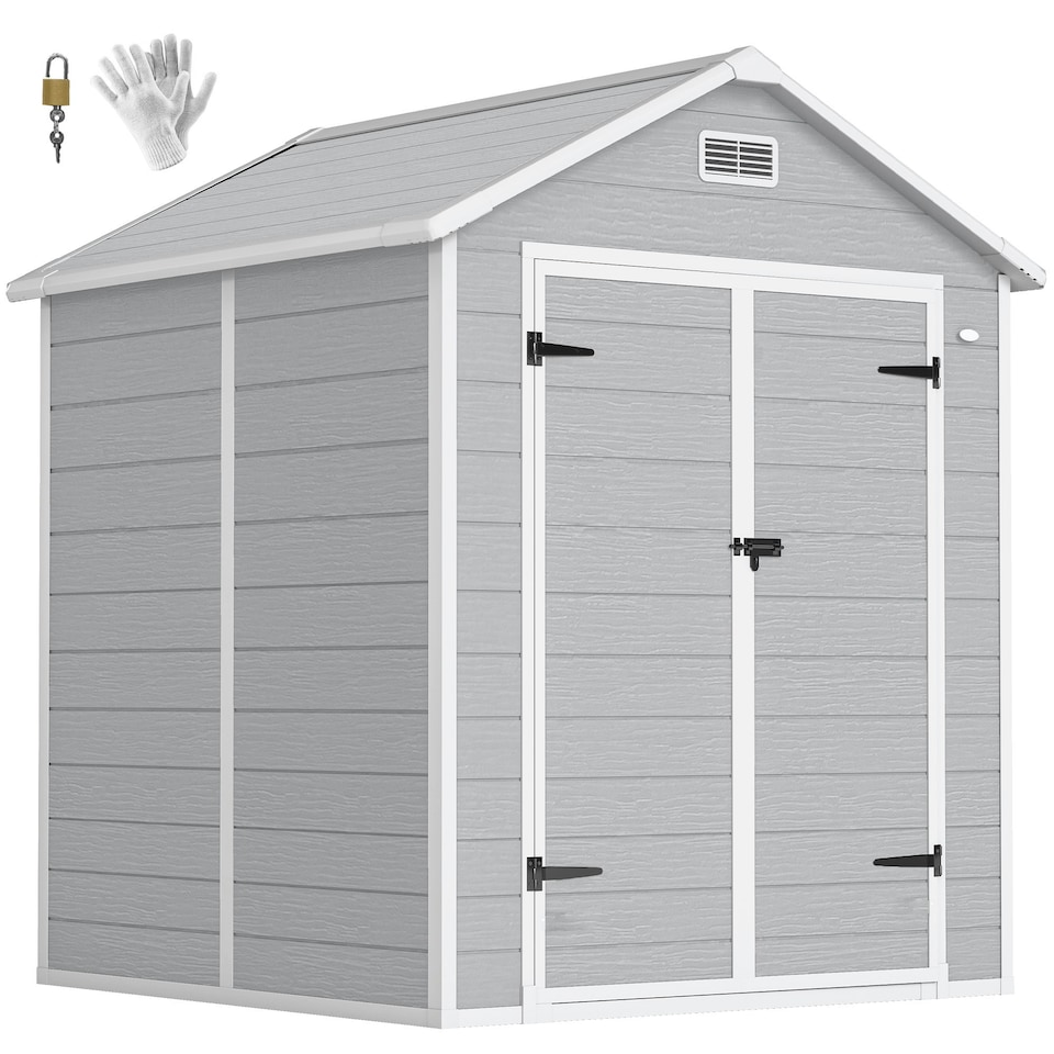 image 1 of Outsunny 6 x 5ft Resin Garden Shed with Floor and Window, Light Grey