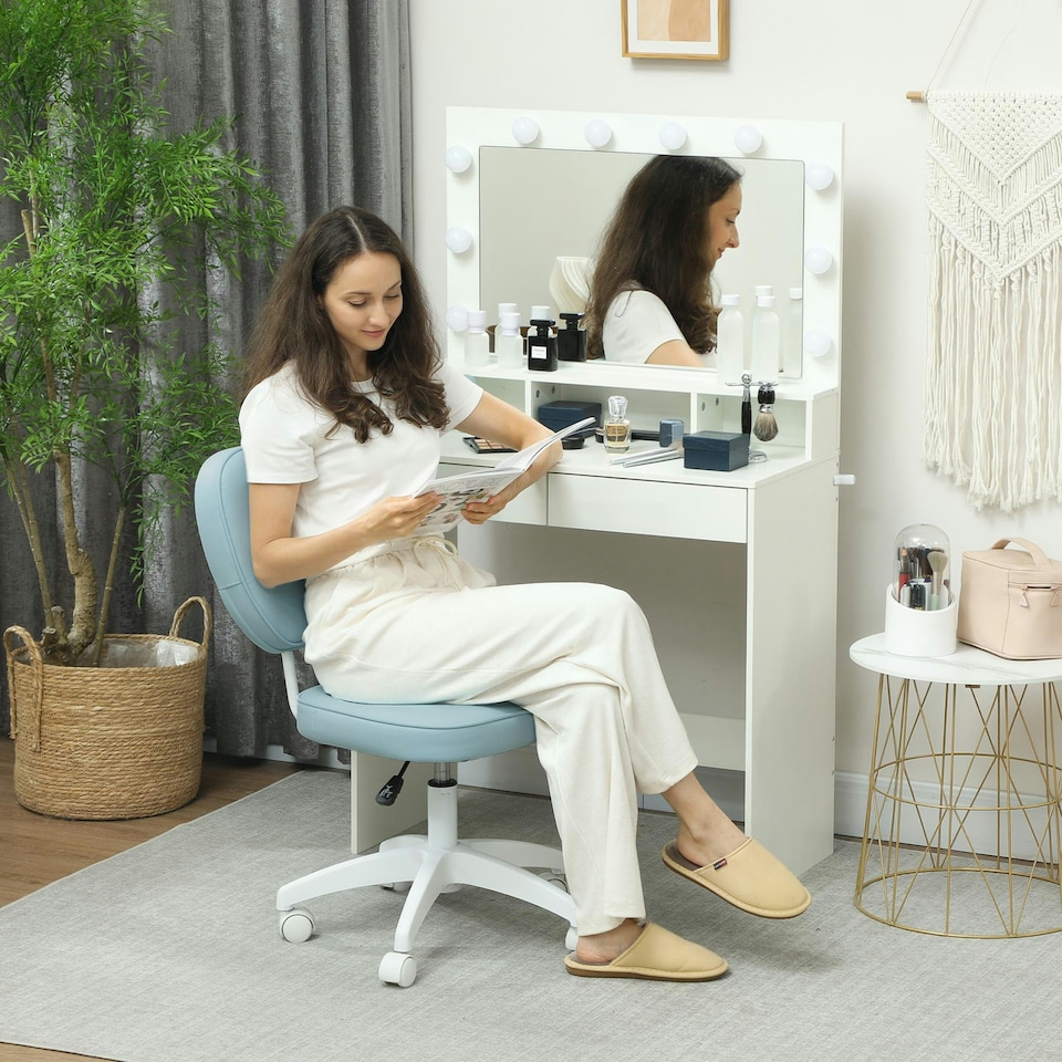image 1 of Vinsetto Vanity Task Chair with Adjustable Height, Armless, Blue Blue