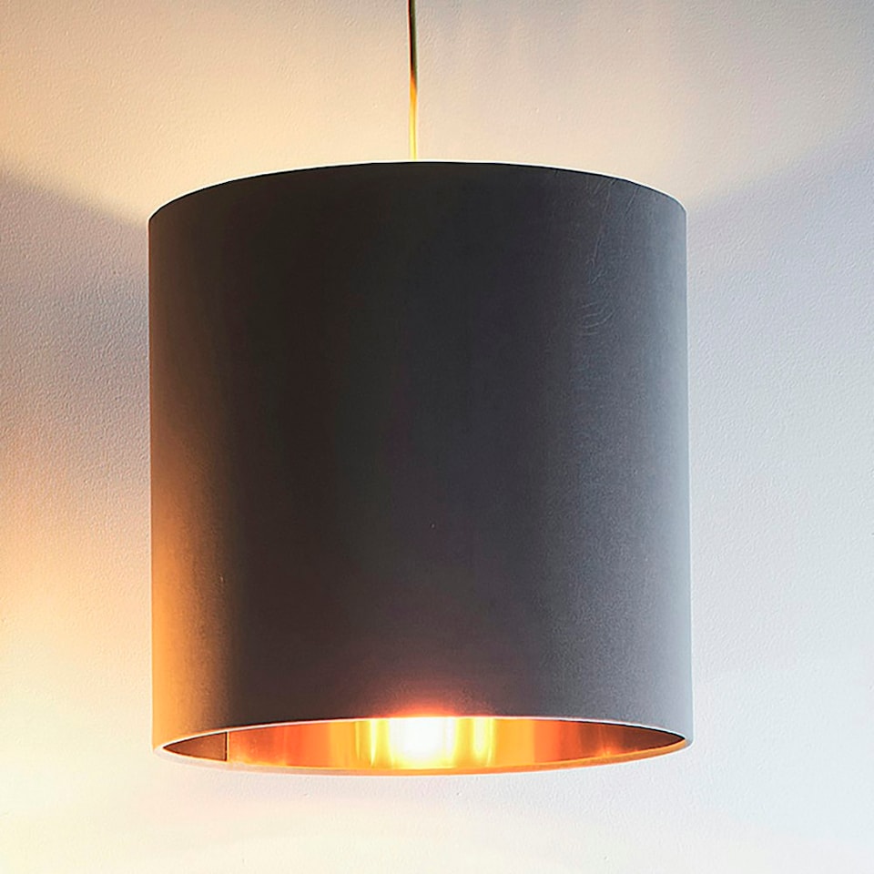 image 1 of 12" Grey Velvet Cylinder Light Shade Gold Inner Grey