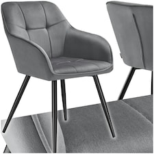 Dining Chair Marilyn - velvet look, quilted pattern - per piece Grey | Grey/Black