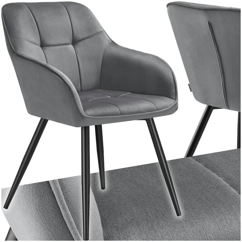 image 1 of Dining Chair Marilyn - velvet look, quilted pattern - per piece Grey | Grey/Black