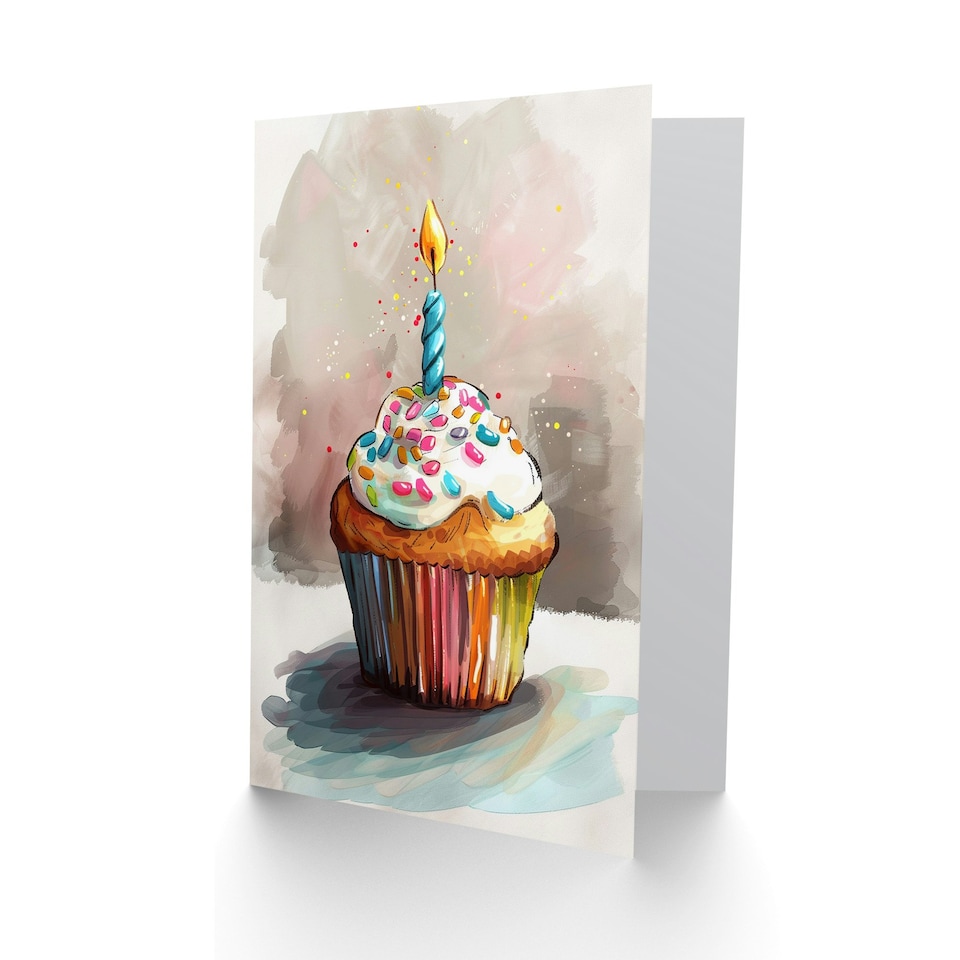 image 1 of Watercolour Cupcake Colourful Sprinkles Her Birthday Card