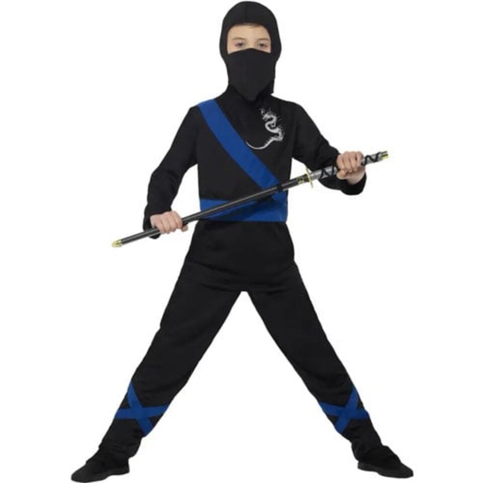 image 1 of Ninja Assassin Black & Blue Fancy Dress Costume Kids Unisex Small - Age 4-6