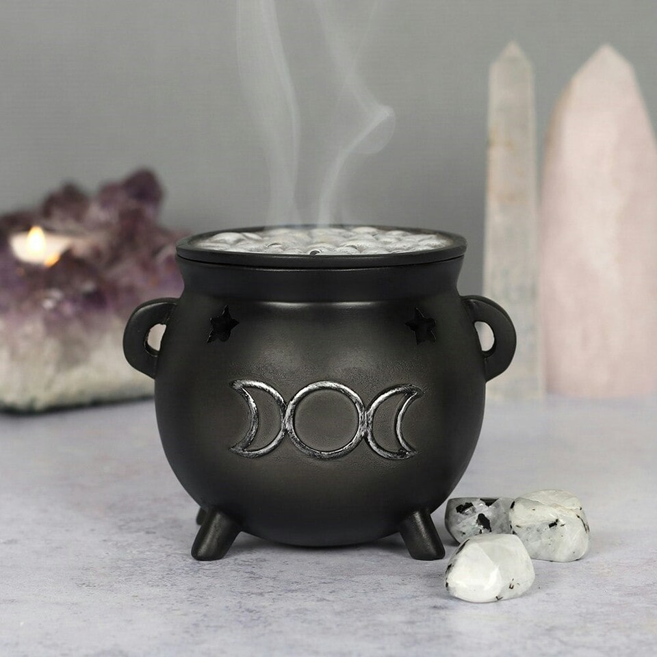image 1 of Something Different Triple Moon Cauldron Backflow Incense Burner - Black - One Size
