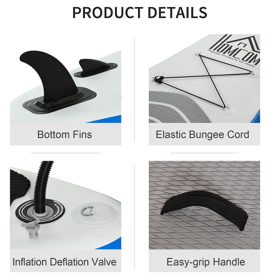 image 1 of HOMCOM 10' x 32' x 6' Inflatable Stand Up Paddle Board, Non-Slip & Ultra-Light Deck with SUP Accessories, Adj Paddle, Backpack Bag, and Three Bottom Fins, for Youth Adults Beginner, Blue | Multi | Blue, White, Grey and Black