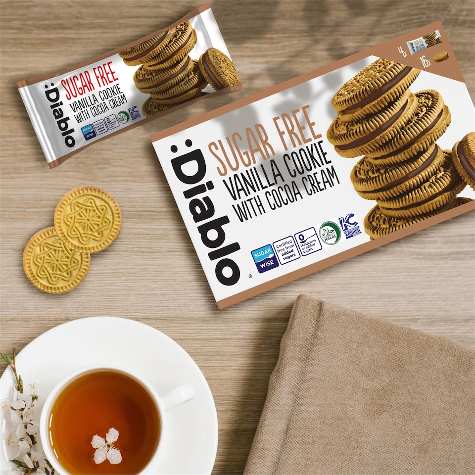 image 1 of Diablo Sugar Free Vanilla and Cocoa Cream Cookies 176g